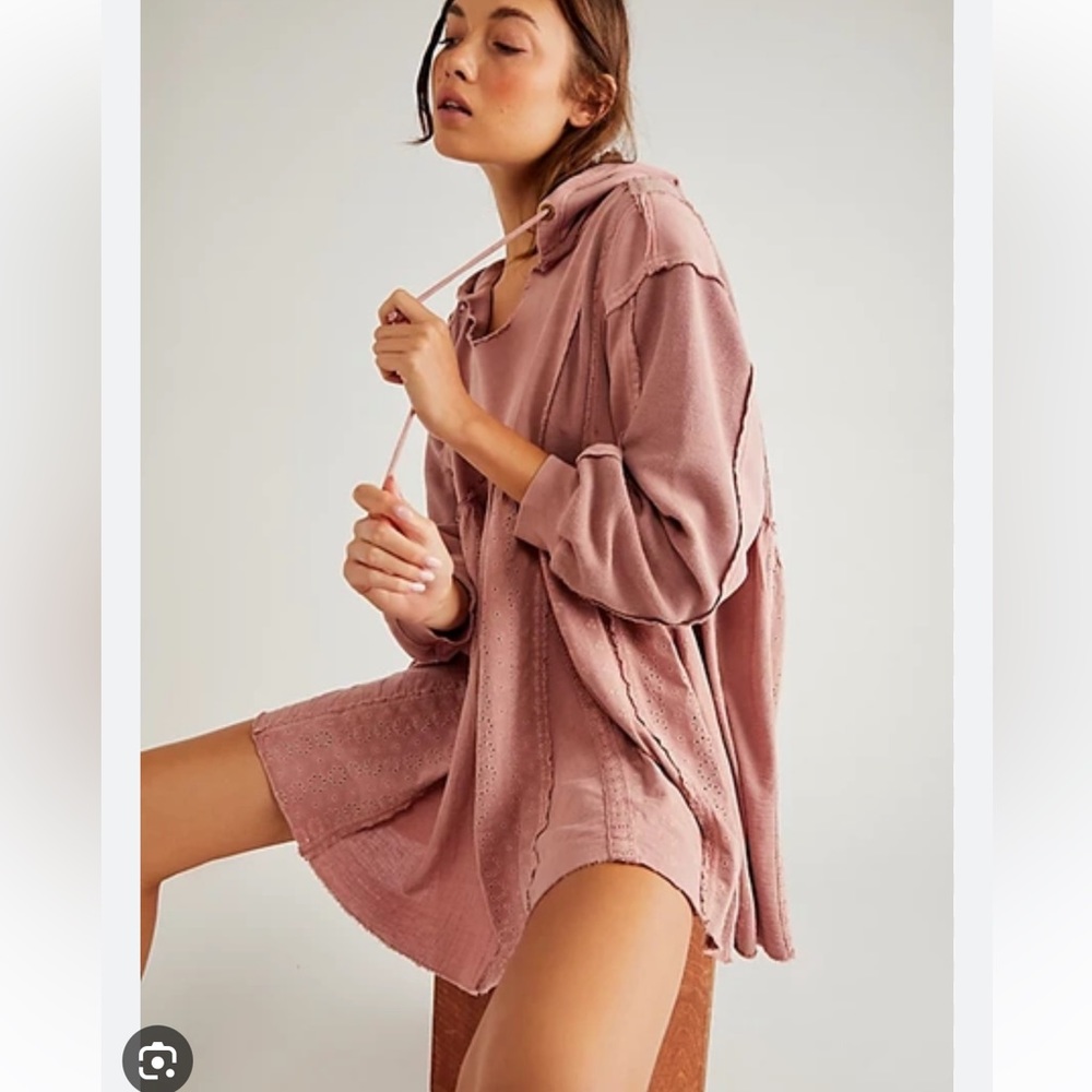 Free People Juniper Pullover eyelets Sweatshirt Hoodie Tunic in Rosie